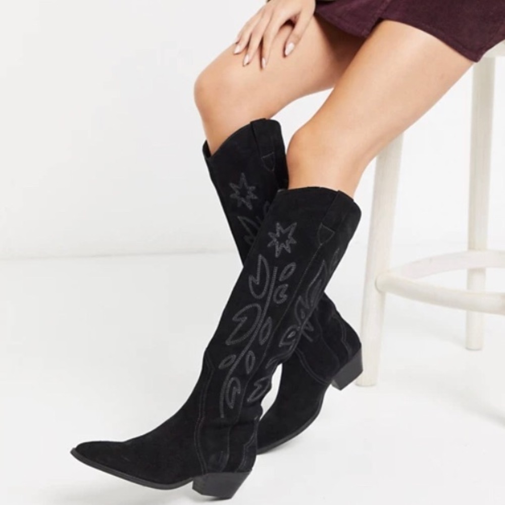 🍂 Pull&Bear Suede Hi-leg Western Boots
